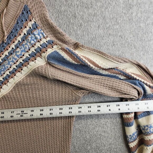 Free People Sweater Womens XS Copenhagen Thermal Waffle Contrasting Sleeves - Picture 13 of 16